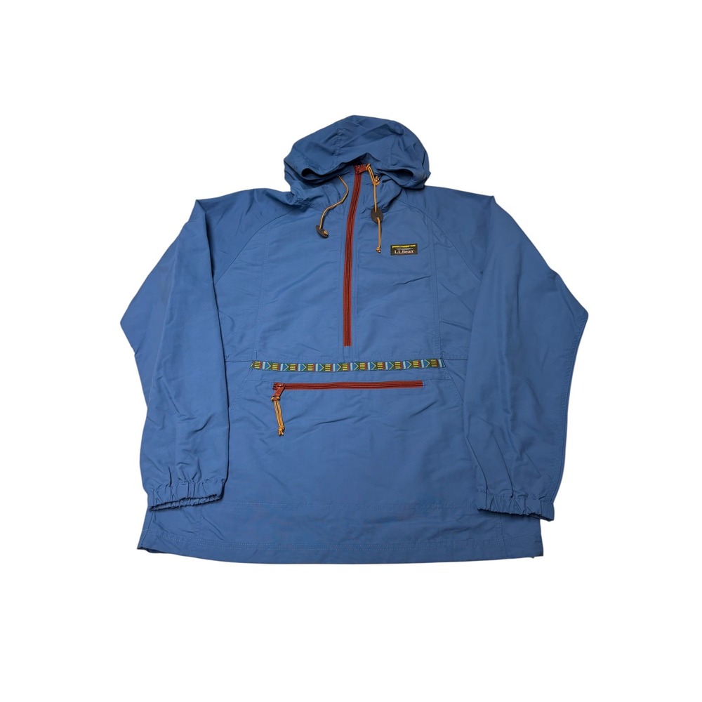 LL Bean Mountain Classic Anorak Blue Half Zip Hooded Windbreaker 516748 Mens S